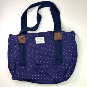 Sloan Ranger Number 1104 canvas zippered tote bag navy blue white polka dots